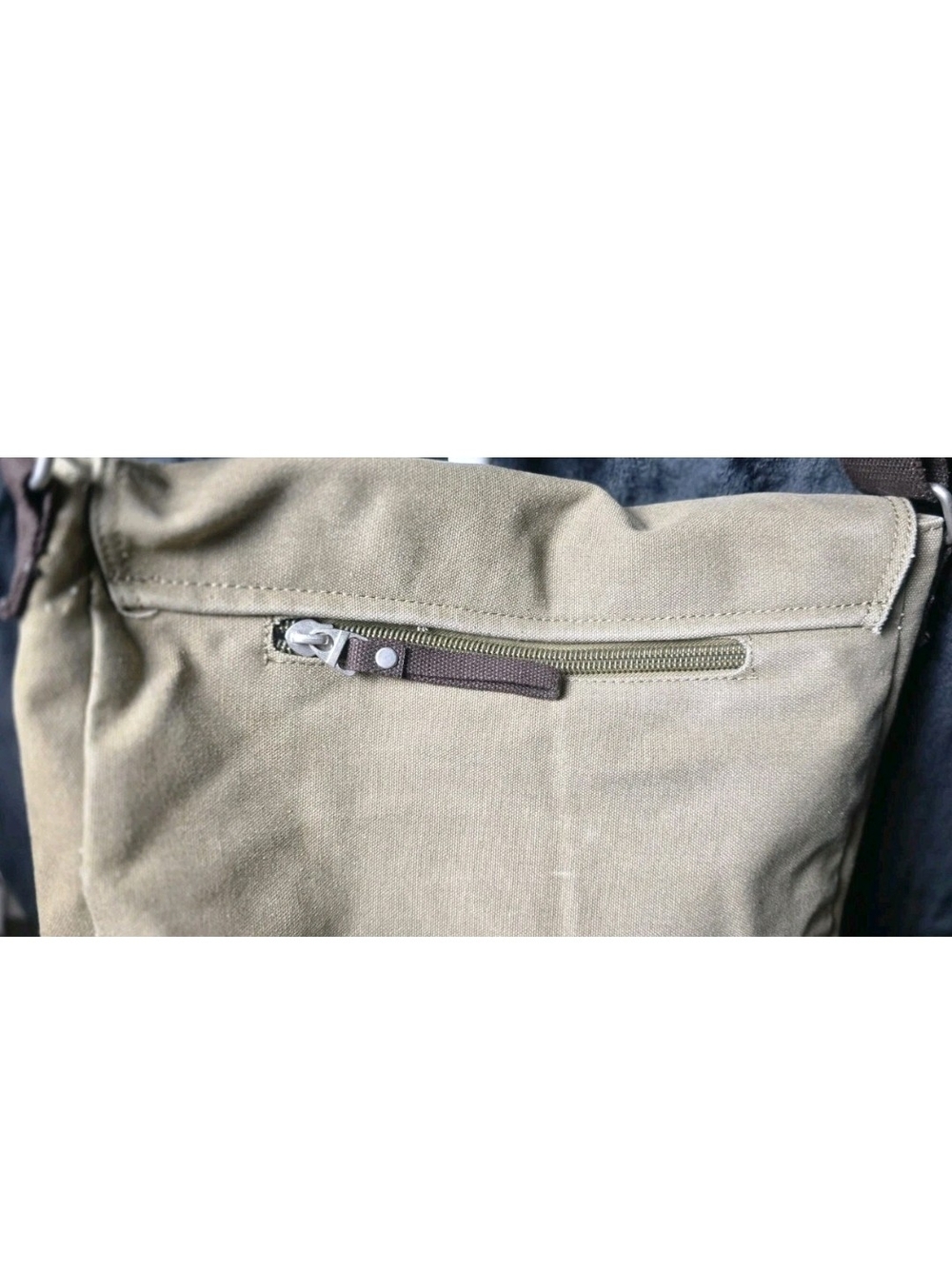 Canvas Messenger Bag in Olive Green with Front Zip